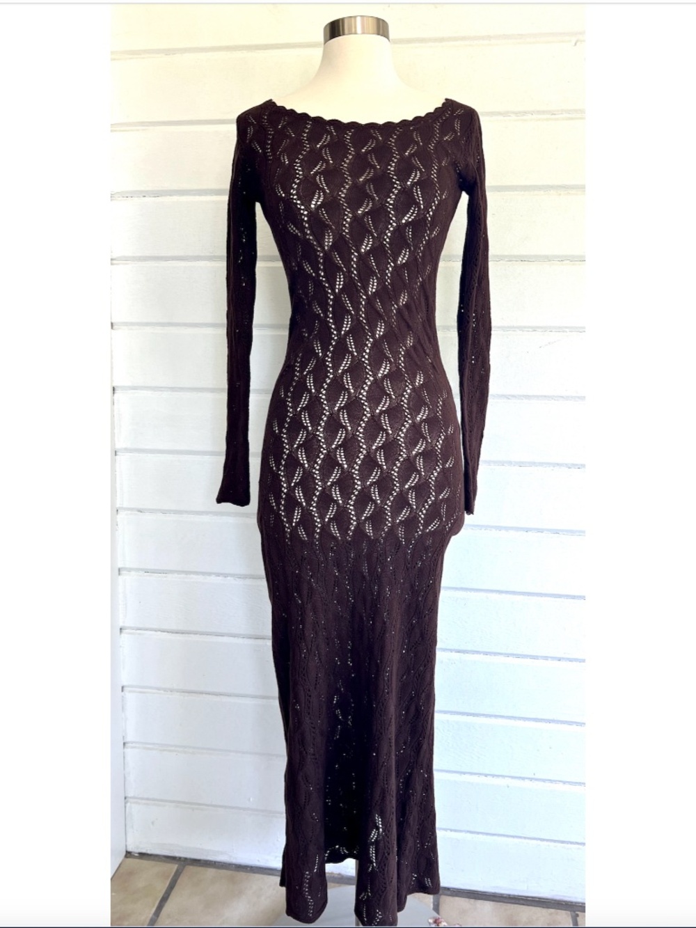 Vintage ULTRA BETSEY JOHNSON Silk/Cashmere Knit Lacework Maxi Dress Brown - M*